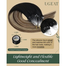 Ugeat Balayage Micro Link Hair Extensions Natural Black to Dark Brown Mix Caramel Brown Balayage Micro Ring Extensions Real Human Hair to Add Length and Volume by No Glue Needed 16 Inch 50g 50s Ugeat Balayage Micro Link Hair Extensions Natural Black to Dark Brown Mix Caramel Brown Balayage Micro Ring Extensions Real Human Hair to Add Length and Volume by No Glue Needed 16 Inch 50g 50s