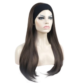 Aimole Long Straight 3/4 Women\'s Wigs with Black Headband Hair Synthetic Hair(6 Chestnut Brown)