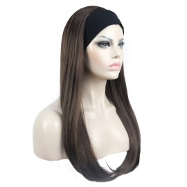 Aimole Long Straight 3/4 Women\'s Wigs with Black Headband Hair Synthetic Hair(6 Chestnut Brown)