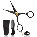Charlemagne Hand-Forged Japanese Steel Hair, Beard & Mustache Scissors - 5.5 Inch (Black), Cut Trim Groom Facial Hair - Mustache Grooming Kit For Men
