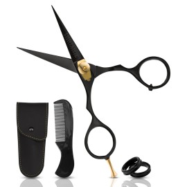 Charlemagne Hand-Forged Japanese Steel Hair, Beard & Mustache Scissors - 5.5 Inch (Black), Cut Trim Groom Facial Hair - Mustache Grooming Kit For Men Charlemagne Hand-Forged Japanese Steel Hair, Beard & Mustache Scissors - 5.5 Inch (Black), Cut Trim Groom Facial Hair - Mustache Grooming Kit For Men