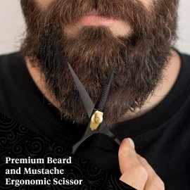 Charlemagne Hand-Forged Japanese Steel Hair, Beard & Mustache Scissors - 5.5 Inch (Black), Cut Trim Groom Facial Hair - Mustache Grooming Kit For Men