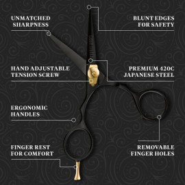 Charlemagne Hand-Forged Japanese Steel Hair, Beard & Mustache Scissors - 5.5 Inch (Black), Cut Trim Groom Facial Hair - Mustache Grooming Kit For Men