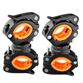 Vonpri [2 Pack] Flashlight Holder, Mount Bicycle Mounting Bracket Flashlight Holder Torch Clip 360 Rotation (Orange)