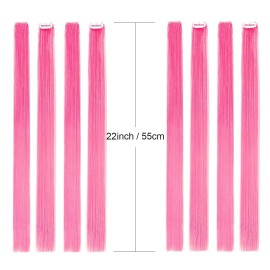 Colored Clip in Hair Extensions 20 10pcs Straight Fashion Hairpieces for Party Highlights Pink