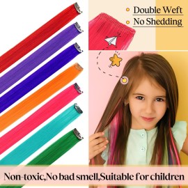 Colored Clip in Hair Extensions 20 10pcs Straight Fashion Hairpieces for Party Highlights Pink