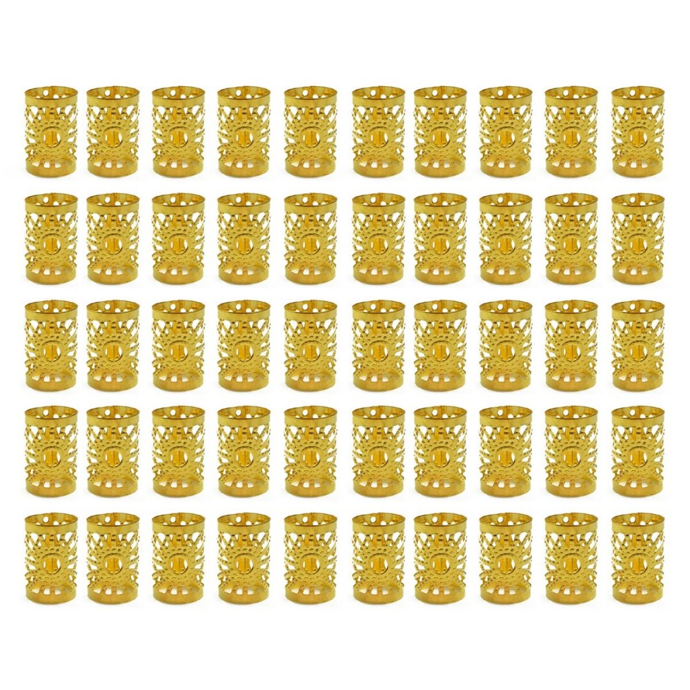 Hyamass 50pcs Aluminum Hollow Out Dreadlocks Beads Metal Hair Ring Decoration Braiding Hair Jewelry (Gold)