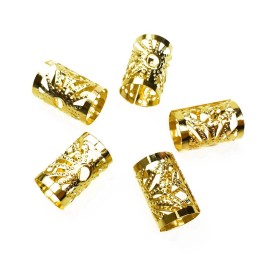 Hyamass 50pcs Aluminum Hollow Out Dreadlocks Beads Metal Hair Ring Decoration Braiding Hair Jewelry (Gold)