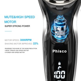 Phisco Electric Razor for Men - Precision Shavers for Man, Fast Charging, Cordless Wet & Dry Razors with Pop-Up Trimmer, USB Plug-and-Play, LED Display