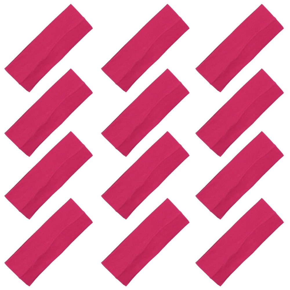 Kenz Laurenz 3 Cotton Headbands Pack Stretch Elastic Yoga Soft and Stretchy Sports Sweatbands Fashion Headband for Teens Women Girls (12 pc Headbands, Hot Pink)