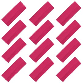 Kenz Laurenz 3 Cotton Headbands Pack Stretch Elastic Yoga Soft and Stretchy Sports Sweatbands Fashion Headband for Teens Women Girls (12 pc Headbands, Hot Pink)