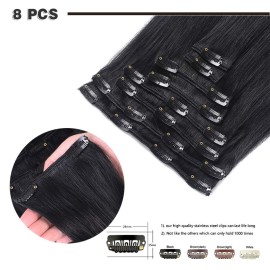 20 Remy Clip in Hair Extensions Human Hair Black for Women Fashion - Long Silky Straight 8pcs 20clips Real Hair Extensions Clip in Human Hair (20 inch 100g 1 Jet Black) 20 Remy Clip in Hair Extensions Human Hair Black for Women Fashion - Long Silky Straight 8pcs 20clips Real Hair Extensions Clip in Human Hair (20 inch 100g 1 Jet Black)