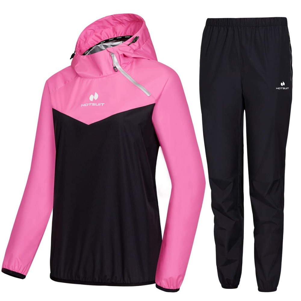 HOTSUIT Sauna Suit Women Weight Loss Boxing Gym Sweat Suits Workout Jacket, Rose Red, M