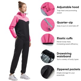 HOTSUIT Sauna Suit Women Weight Loss Boxing Gym Sweat Suits Workout Jacket, Rose Red, M