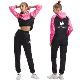HOTSUIT Sauna Suit Women Weight Loss Boxing Gym Sweat Suits Workout Jacket, Rose Red, M