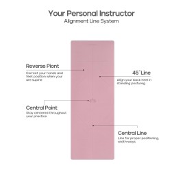 Heathyoga Eco Friendly Non Slip Yoga Mat, Body Alignment System, SGS Certified TPE Material - Textured Non Slip Surface and Optimal Cushioning,72x 26 Thickness 1/4 Pink