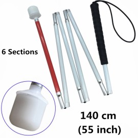 VISIONU Aluminum Mobility Folding White Cane for Vision Impaired and Blind People (Folds Down 6 Sections) (140cm (55 inch), Black Handle) VISIONU Aluminum Mobility Folding White Cane for Vision Impaired and Blind People (Folds Down 6 Sections) (140cm (55 inch), Black Handle)
