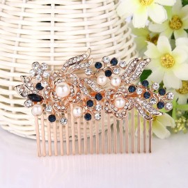 EVER FAITH Wedding Side Comb Rhinestones Crystal Vintage Flower Bridal Hair Clips Accessories for Bride Bridesmaids Blue Rose Gold-Tone EVER FAITH Wedding Side Comb Rhinestones Crystal Vintage Flower Bridal Hair Clips Accessories for Bride Bridesmaids Blue Rose Gold-Tone