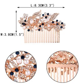 EVER FAITH Wedding Side Comb Rhinestones Crystal Vintage Flower Bridal Hair Clips Accessories for Bride Bridesmaids Blue Rose Gold-Tone EVER FAITH Wedding Side Comb Rhinestones Crystal Vintage Flower Bridal Hair Clips Accessories for Bride Bridesmaids Blue Rose Gold-Tone