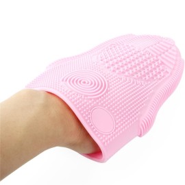 ScivoKaval Makeup Brush Cleaner Mat Mitt Glove Silicone Cosmetic Cleaning Scrubber Tool for Face Brushes and Eye Brush Washing Pad Pink