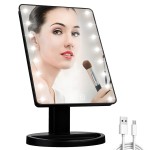 KOOKIN Lighted Vanity Makeup Mirror Led Lights 180 Degree Rotation Lighted Mirror Touch Screen Adjusted Brightness Desk Mirrors USB Dual Supply Bathroom Beauty Cosmetic Mirrors (Black)