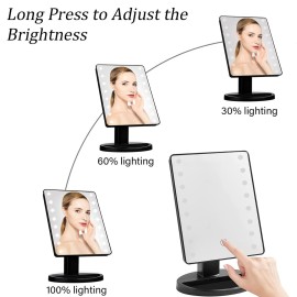 KOOKIN Lighted Vanity Makeup Mirror Led Lights 180 Degree Rotation Lighted Mirror Touch Screen Adjusted Brightness Desk Mirrors USB Dual Supply Bathroom Beauty Cosmetic Mirrors (Black)