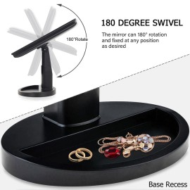 KOOKIN Lighted Vanity Makeup Mirror Led Lights 180 Degree Rotation Lighted Mirror Touch Screen Adjusted Brightness Desk Mirrors USB Dual Supply Bathroom Beauty Cosmetic Mirrors (Black)