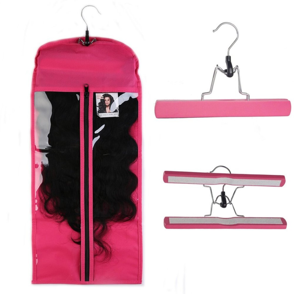 Hairro Portable Hair Extensions Carrier Holder Non-woven Dust-proof Suitcase Storage Bag with Wooden Hanger for Human Hair, 26 Inch Rose Red Hairro Portable Hair Extensions Carrier Holder Non-woven Dust-proof Suitcase Storage Bag with Wooden Hanger for Human Hair, 26 Inch Rose Red