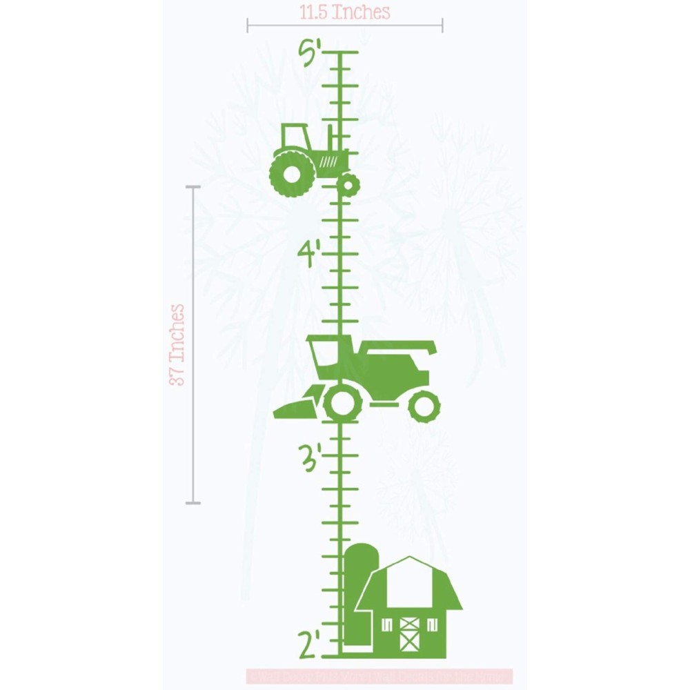 Farm Tractor Growth Chart Vinyl Height Ruler Boy Bedroom Dcor Wall Decals Lime Green