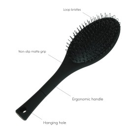 The Hair Shop Black Loop Brush - Salon Professional Grade with Matted Black and Ergonomic Design - Safe Detangler Tool for 100% Remy Human and Synthetic Hair Extensions and Wigs The Hair Shop Black Loop Brush - Salon Professional Grade with Matted Black and Ergonomic Design - Safe Detangler Tool for 100% Remy Human and Synthetic Hair Extensions and Wigs