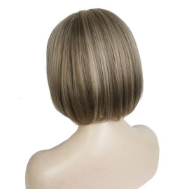 Aimole Short Bob Straight Wig with Cute Flat Bangs Synthetic Hair(24M8+613)