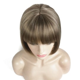 Aimole Short Bob Straight Wig with Cute Flat Bangs Synthetic Hair(24M8+613)