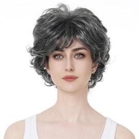 Aimole Short Curly Synthetic Wigs Full Capless Hair Women\'s Thick Wig for Everyday Grey Hair Wigs Aimole Short Curly Synthetic Wigs Full Capless Hair Women\'s Thick Wig for Everyday Grey Hair Wigs