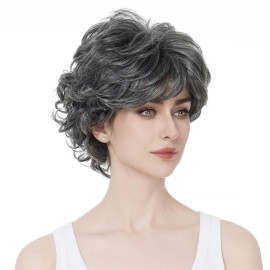 Aimole Short Curly Synthetic Wigs Full Capless Hair Women\'s Thick Wig for Everyday Grey Hair Wigs Aimole Short Curly Synthetic Wigs Full Capless Hair Women\'s Thick Wig for Everyday Grey Hair Wigs