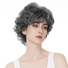 Aimole Short Curly Synthetic Wigs Full Capless Hair Women\'s Thick Wig for Everyday Grey Hair Wigs Aimole Short Curly Synthetic Wigs Full Capless Hair Women\'s Thick Wig for Everyday Grey Hair Wigs