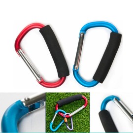 2X Carabiner Hook - 5.4 Large Aluminum D-Style Carry Handle with Sponge for Shopping Bags Handbag Tote Stroller Carrying
