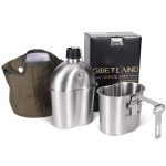 Goetland Stainless Steel WWII US Army Canteen Water Bottle Military Canteen Kit 1QT with 0.5QT Cup Nylon Pouch G.I.