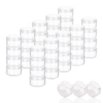 ZEJIA 5 Gram Sample Containers with Lids, Mini Makeup Containers, Empty Plastic Travel Cosmetic Containers with Labels(50 Count, Clear Lid)