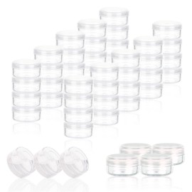 ZEJIA 3 Gram Sample Containers with Lids, 50 Count Tiny Sample Jars, 3ML Makeup Cosmetic Containers for Lip Balms, Lotion, Powder, Beauty Products(Clear Lids)