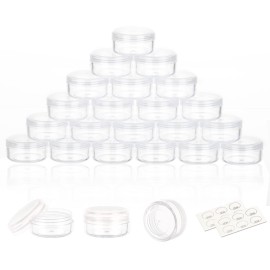 ZEJIA 3 Gram Sample Containers with Lids, 25 Count Tiny Sample Jars, 3ML Makeup Cosmetic Containers for Lip Balms, Lotion, Powder, Beauty Products(Clear Lids)