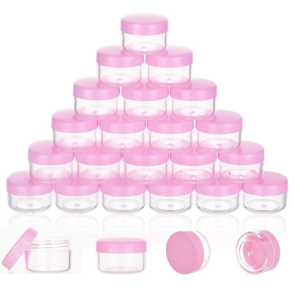 ZEJIA 5 Gram Sample Containers with Lids, Mini Makeup Containers, Empty Plastic Travel Cosmetic Containers with Labels(25 Count, Pink Lid) ZEJIA 5 Gram Sample Containers with Lids, Mini Makeup Containers, Empty Plastic Travel Cosmetic Containers with Labels(25 Count, Pink Lid)