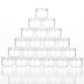 ZEJIA 5 Gram Sample Containers with Lids, Mini Makeup Containers, Empty Plastic Travel Cosmetic Containers with Labels(25 Count, Clear Lid)
