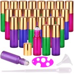 MaxMau 24 Pack Essential Oils Roller Bottles,5ml Colourful Roll On Bottles Steel Roller Balls Metal Cap for Aromatherapy Perfume
