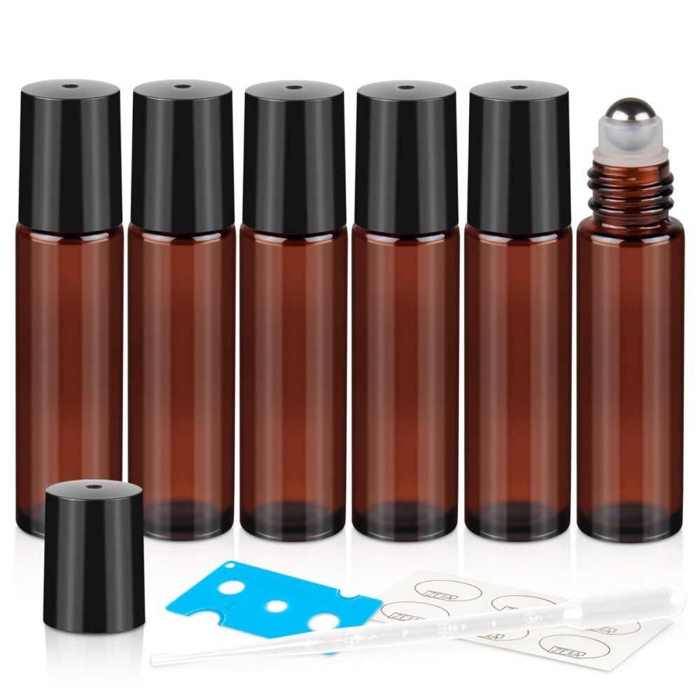 ZEJIA 10ml Roller Bottles for Essential Oils, 6 Pack Glass Roll on Bottles, Refillable Perfume Bottle, with Stainless Steel Roller Balls, 2 Droppers, 1 Opener, Labels(Amber) ZEJIA 10ml Roller Bottles for Essential Oils, 6 Pack Glass Roll on Bottles, Refillable Perfume Bottle, with Stainless Steel Roller Balls, 2 Droppers, 1 Opener, Labels(Amber)