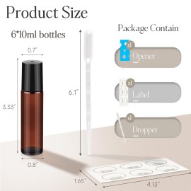 ZEJIA 10ml Roller Bottles for Essential Oils, 6 Pack Glass Roll on Bottles, Refillable Perfume Bottle, with Stainless Steel Roller Balls, 2 Droppers, 1 Opener, Labels(Amber) ZEJIA 10ml Roller Bottles for Essential Oils, 6 Pack Glass Roll on Bottles, Refillable Perfume Bottle, with Stainless Steel Roller Balls, 2 Droppers, 1 Opener, Labels(Amber)