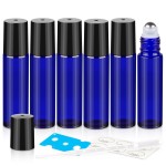 ZEJIA 10ml roller bottles for essential oils, 6 Pack Roll on Bottles, Cobalt Blue Thick Glass Roller Bottles for Oils, with Stainless Steel Roller Balls, 2 Droppers