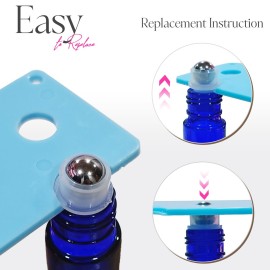 ZEJIA 10ml roller bottles for essential oils, 6 Pack Roll on Bottles, Cobalt Blue Thick Glass Roller Bottles for Oils, with Stainless Steel Roller Balls, 2 Droppers