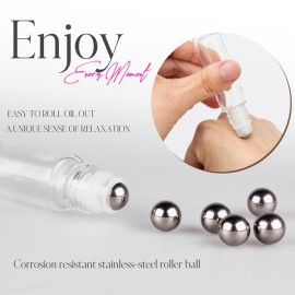 ZEJIA 10ml roller bottles for essential oils, 12 Pack Clear Roll on Bottles, Thick Glass Roller Bottles for Oils, with Stainless Steel Roller Balls, 2 Droppers