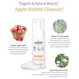 Chobs Apple Bubble Cleanser - Health Cleansing Made with Organic Vegan Ingredients for Gentle Cleansing of Sensitive, Dry, Oily, 100% Natural Ingredients, Vegan, Halal, 5.07 Fl Oz