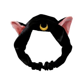 Ziper Cute Cat Usagi Moon Cosmetic Hairband shower headband (Black) Ziper Cute Cat Usagi Moon Cosmetic Hairband shower headband (Black)